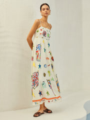 Adjustable Strap Print Dress With Pockets