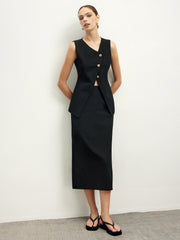 Asymmetrical Button Top A Line Skirt set