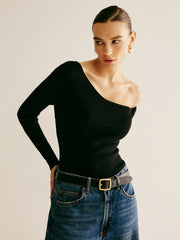 Asymmetrical Cold Shoulder Knitting Top
