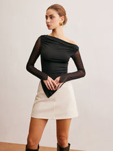 Asymmetric Ruched Semi-Sheer T-Shirt