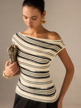 Asymmetric Off-Shoulder Striped Knit Top