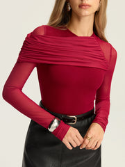 Asymmetric Mesh-Sleeve Top