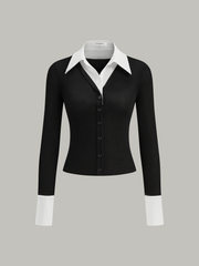 2 in 1 Contrast Collar and Cuff Shirt