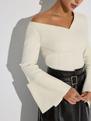 Asymmetric Off-Shoulder Bell-Sleeve Top