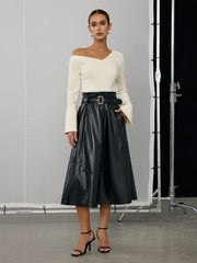 Asymmetric Off-Shoulder Bell-Sleeve Top
