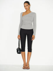 Asymmetric Neckline Ruched Long Sleeve Blouse