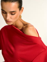 Asymmetric Off-Shoulder Split Long Sleeve Blouse