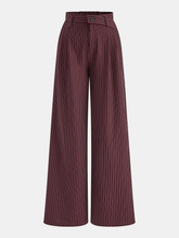 Asymmetric Waistband Pinstripe Wide-Leg Pants