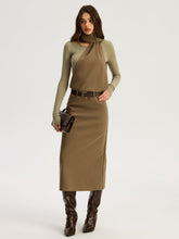 2 in 1 Long Sleeve Halter Neck Belted Maxi Dress
