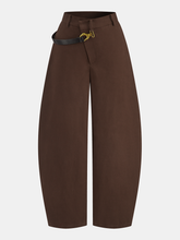 Asymmetric Belted Curved-Leg Pants