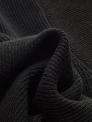 Asymmetric Color Block Metal Button Ribbed Knit Top