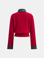 2 in 1 Denim Panel Asymmetric Sweater