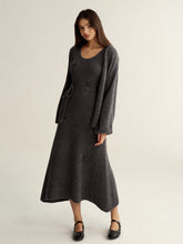 3D Floral Knit Dress & Cardigan Two-Piece Set