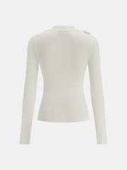 3D Floral Mock Neck Wool Blend Knit Top