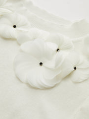 3D Floral Mock Neck Wool Blend Knit Top