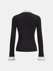 2 in 1 Contrast Cuff Mock Neck Ribbed Knit Top