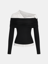 2 in 1 Color-Block Asymmetrical Blouse