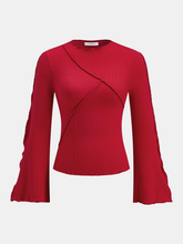 Asymmetric Seam Flared Sleeve Ribbed Knit Top
