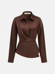 Asymmetric Wrap Satin Shirt