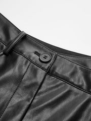 Asymmetric Waistband Faux Leather Pants
