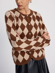 Argyle-Patterned Knit Cardigan