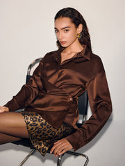 Asymmetric Wrap Satin Shirt
