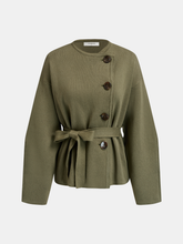Asymmetric Button Belted Knit Jacket
