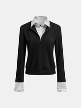 2 in 1 Striped Panel Half-Zip Top