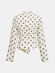 Asymmetric Hem Polka Dot V-Neck Blouse