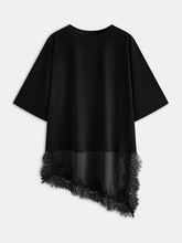 Asymmetric Lace Hem Short Sleeve Top