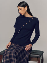 Asymmetric Metal Detail Ribbed Knit Top