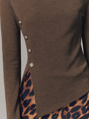 Asymmetric Hem Button Detail Long-Sleeve Top