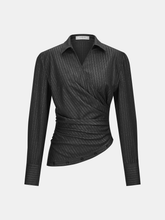 Asymmetric Ruched Pinstripe Shirt