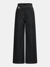 Asymmetric Denim Mid-Waist Straight -Leg Jeans