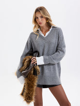 2 in 1 Shirt Panel Loose V-Neck Sweater
