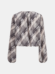 Abstract Striped Puff-Sleeve Blouse