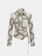 Abstract-Print Wrap-Tie Long-Sleeve Shirt