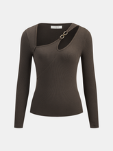 Asymmetric Cut-Out Ribbed Long-Sleeve Top