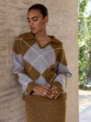 Argyle Wool-Blend Sweater & Maxi Skirt Set