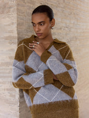 Argyle Wool-Blend Sweater & Maxi Skirt Set