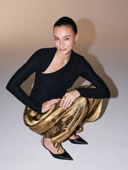 Asymmetric Neckline Sparkle Knit Top