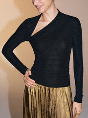 Asymmetric Neckline Sparkle Knit Top