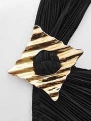 Asymmetric Pleated Metal Decor Tank Top