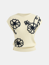3D Floral Applique Ribbed Knit Vest