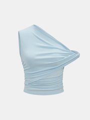 Asymmetric One Shoulder Ruched Slim Top