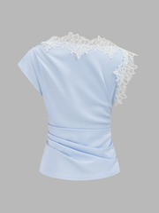 Asymmetric Lace Trim Ruched Blouse