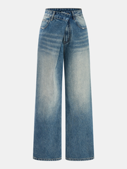 Asymmetric Waist Wide Leg Denim Pants