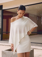 Asymmetric Knit Cape Top & Mini Skirt Set
