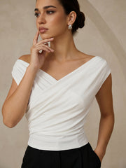 Asymmetric Neckline Ruched Blouse