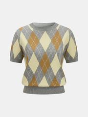 Argyle Short Sleeve Knit Sweater